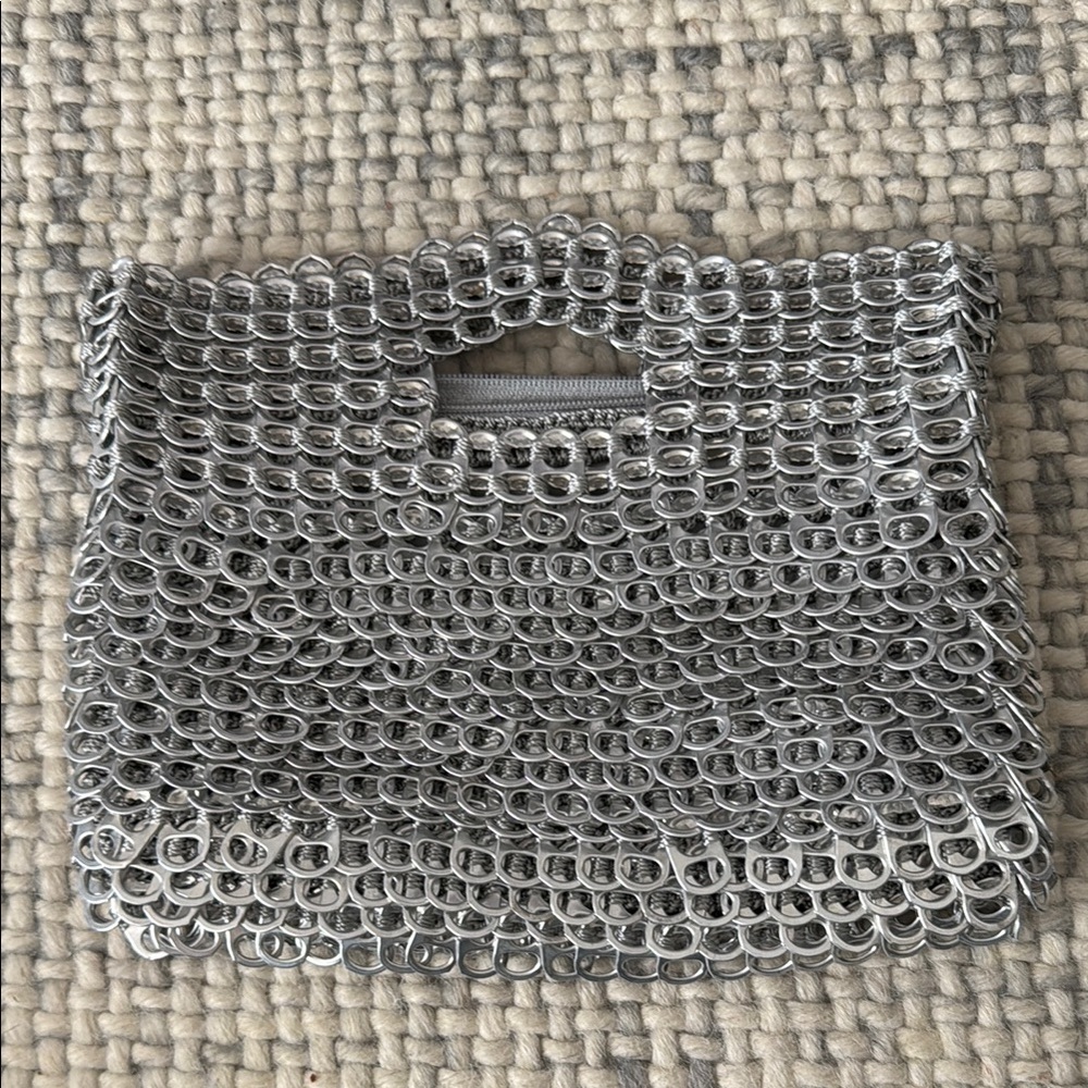 Silver Pop-Top Chainmail Clutch with Cutout Handle